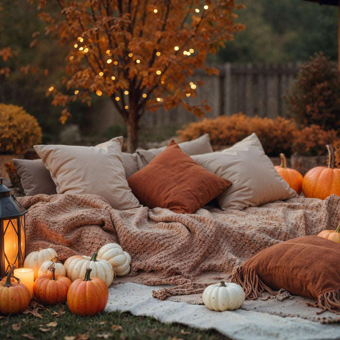 cozy lounge of blankets and pillows