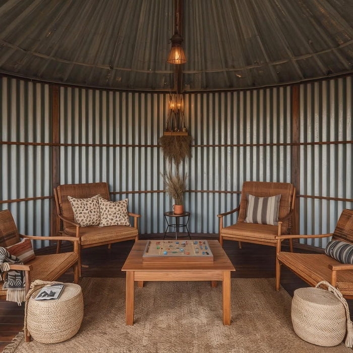 photo of a lounge area in a grain bin gazebo