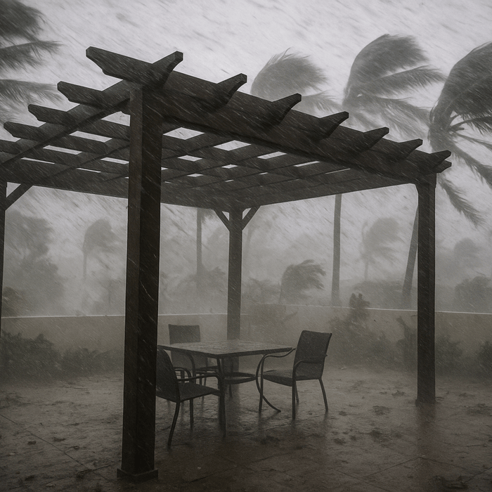 pergola standing tall amidst strong rains and wind