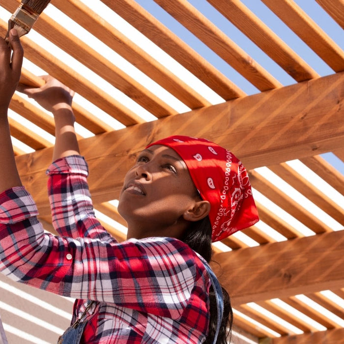 woman painting her pergola