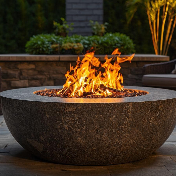 close up photo of a burning concrete fire pit