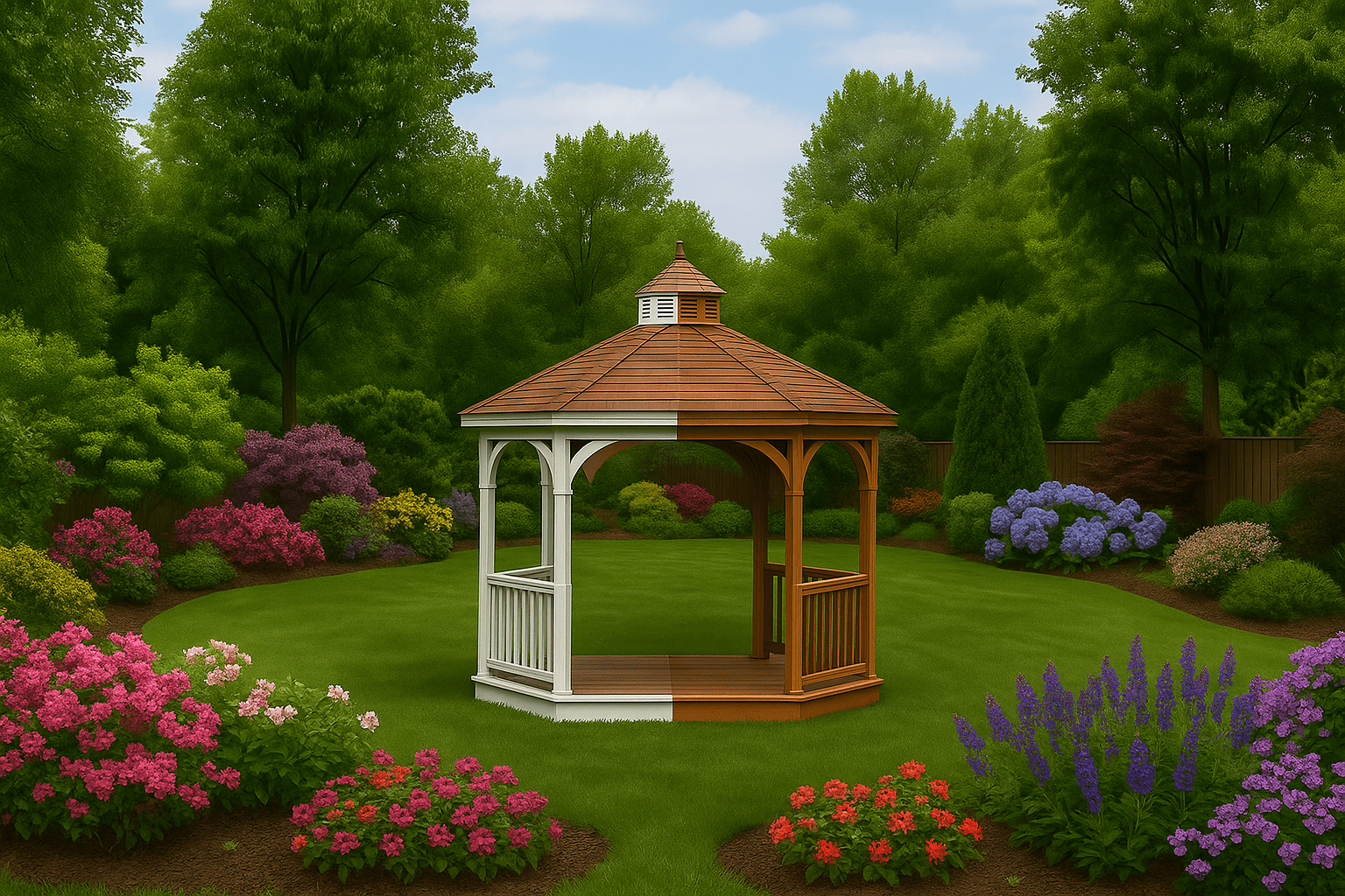 image of a gazebo thats half wood and half vinyl