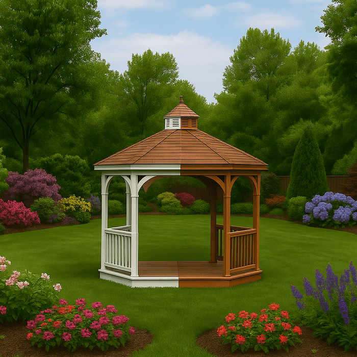 image of a gazebo thats half wood and half vinyl