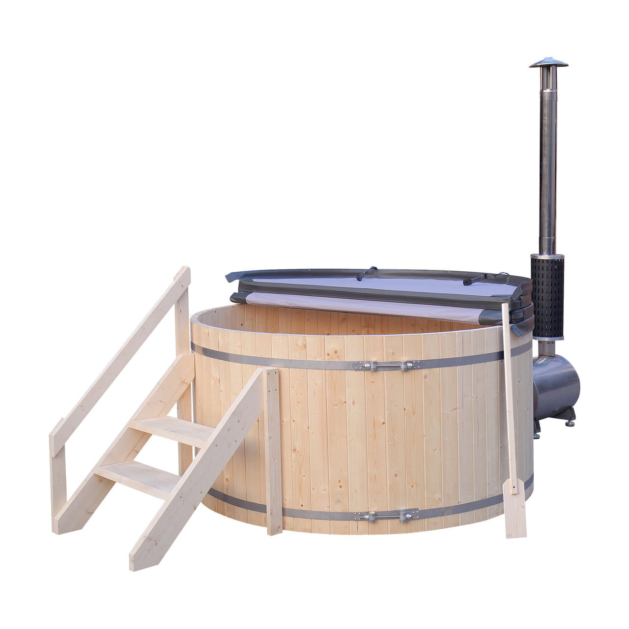 Aleko 4–5 Person Pine Wood-Fired Hot Tub & Ice Bath – 422 Gal Outdoor Soaking
