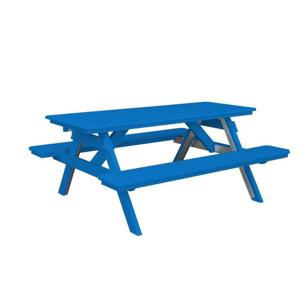 A&L Furniture 6 ft poly lumber picnic table with attached benches pacific blue finish angled view