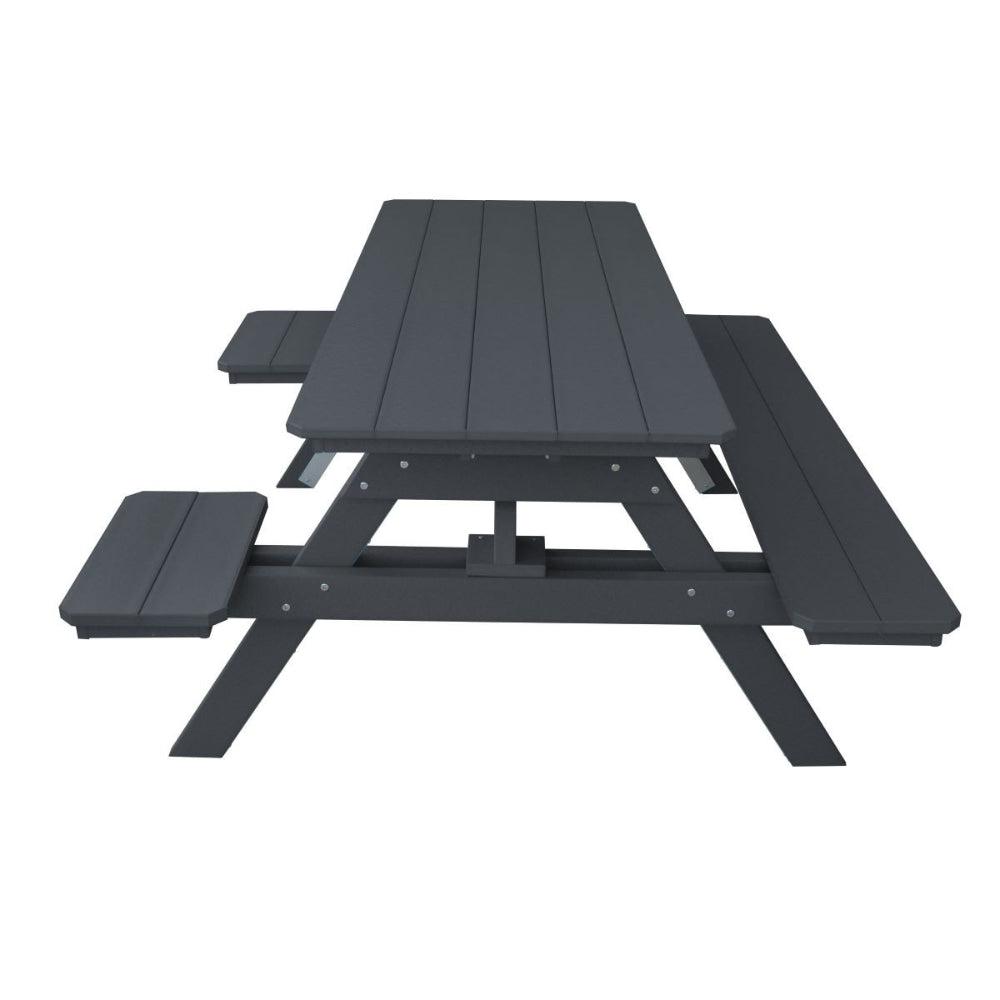 A&L Furniture 6 ft Dark Gray poly lumber picnic table low angle side view attached benches

