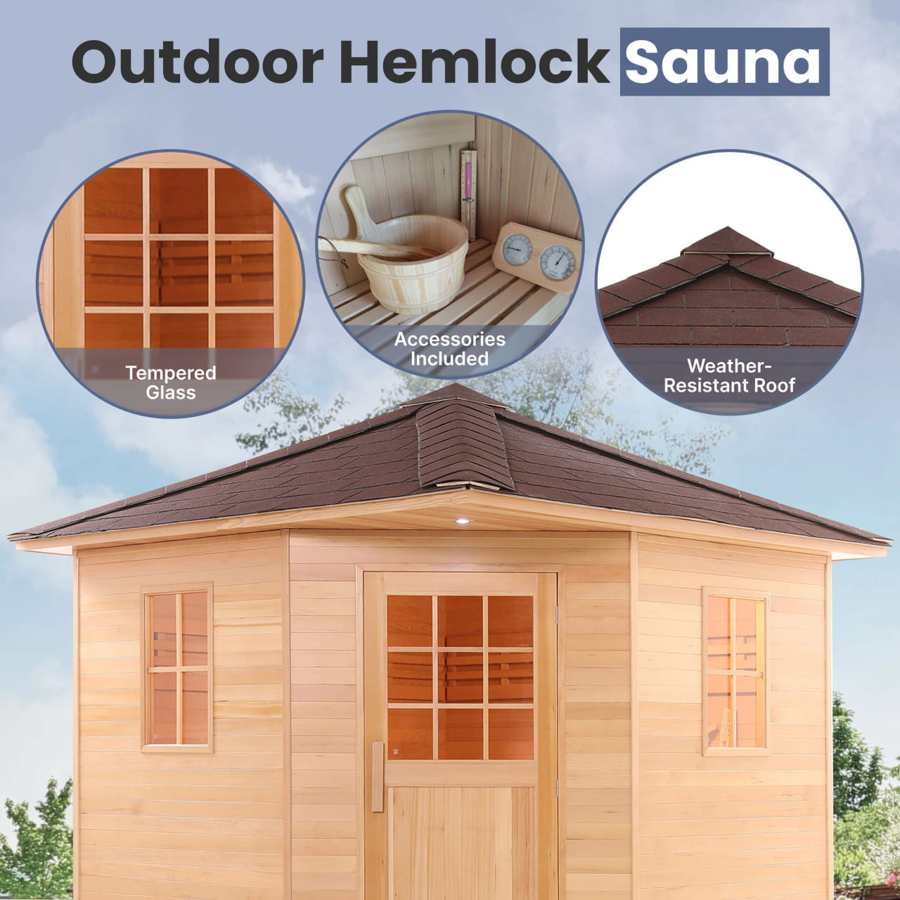 ALEKO 8 Person Canadian Hemlock Outdoor Sauna – 8 kW Harvia Wet Dry