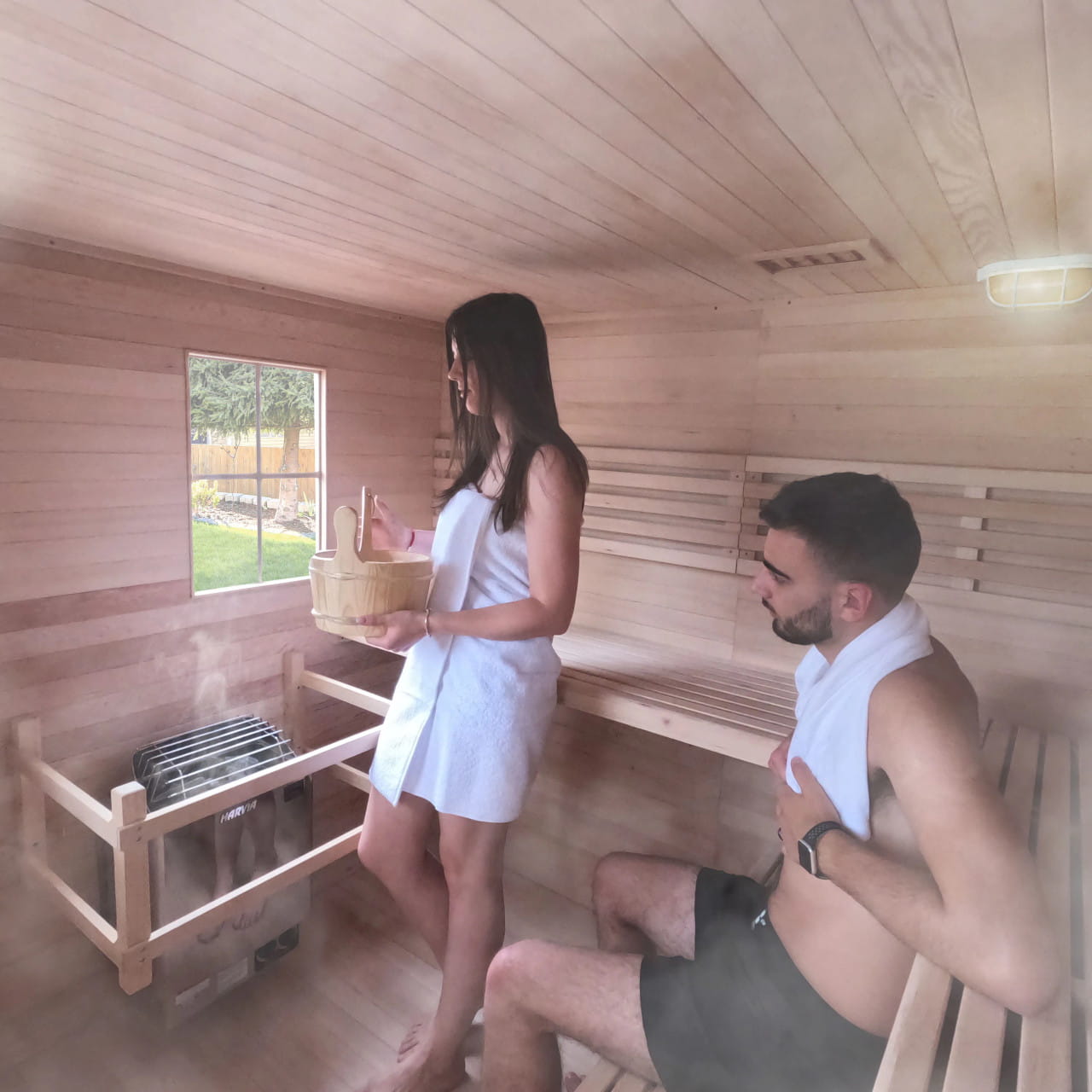 ALEKO 8 Person Canadian Hemlock Outdoor Sauna – 8 kW Harvia Wet Dry