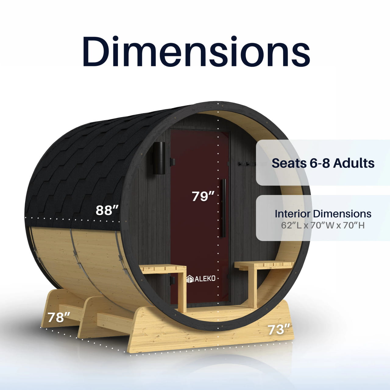 ALEKO Anémona 6–8 Person Finland Pine Barrel Sauna Porch – Black Accents