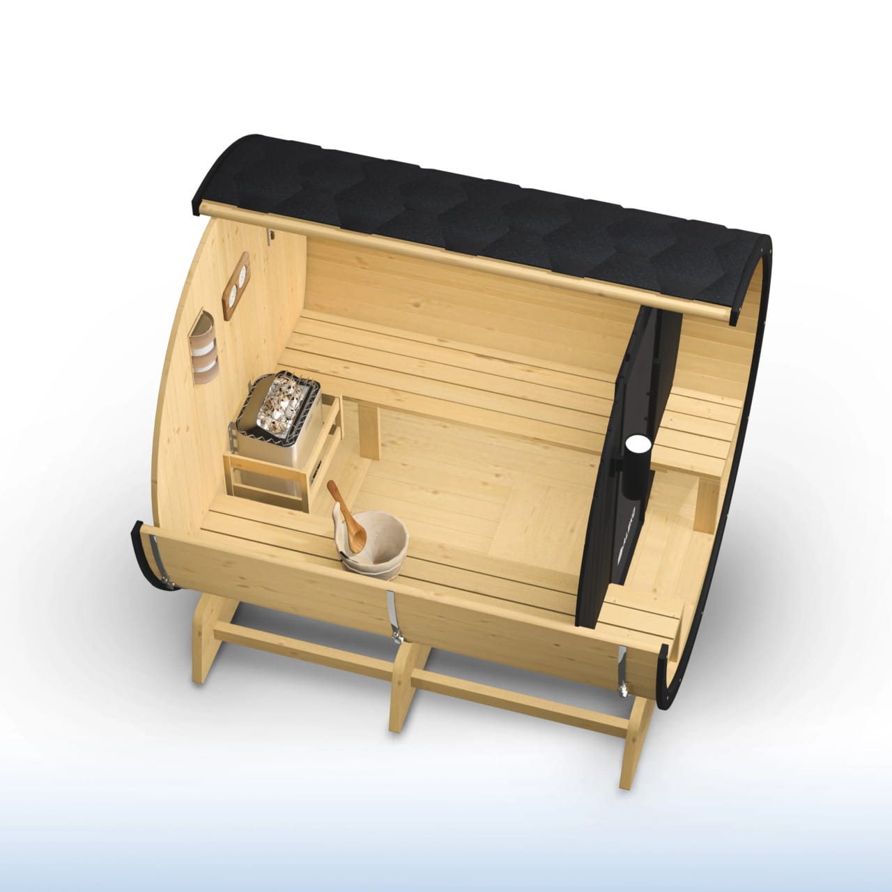 ALEKO Anémona 6–8 Person Finland Pine Barrel Sauna Porch – Black Accents