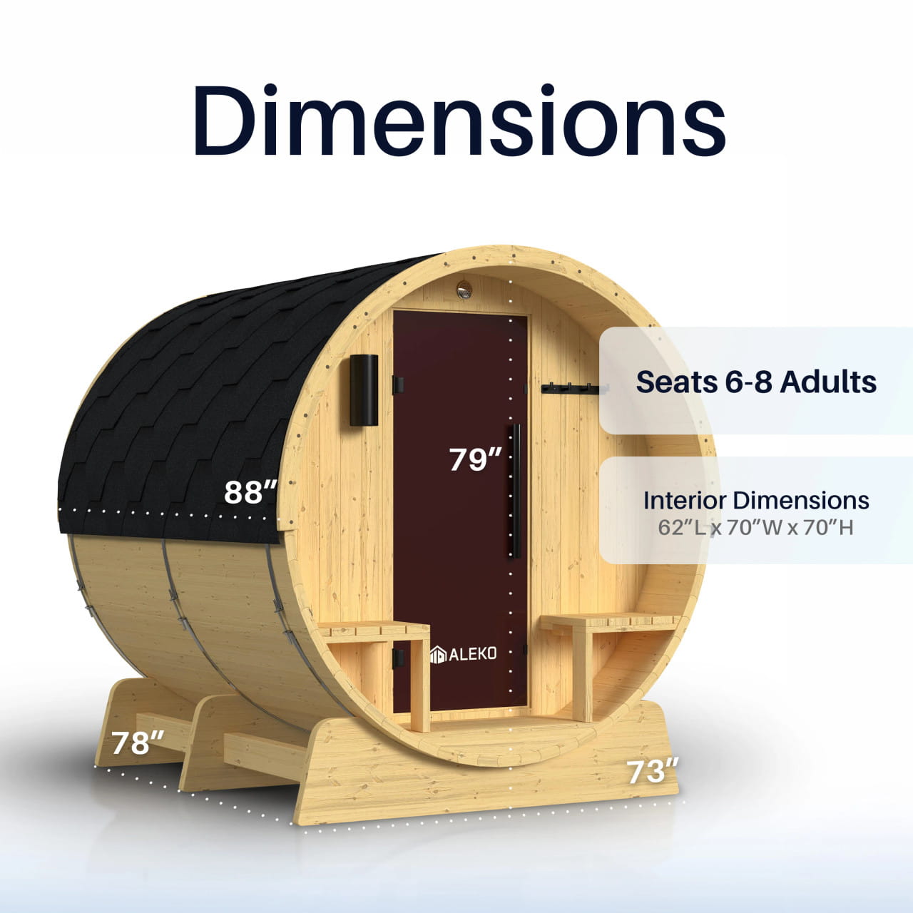 ALEKO Anémona 6–8 Person Finland Pine Barrel Sauna with Porch – Harvia