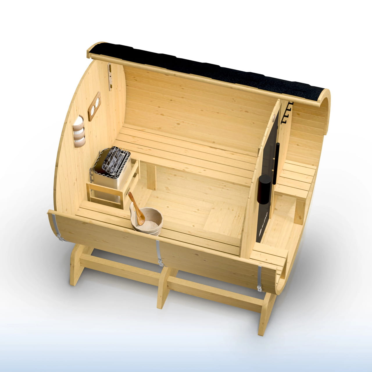 ALEKO Anémona 6–8 Person Finland Pine Barrel Sauna with Porch – Harvia