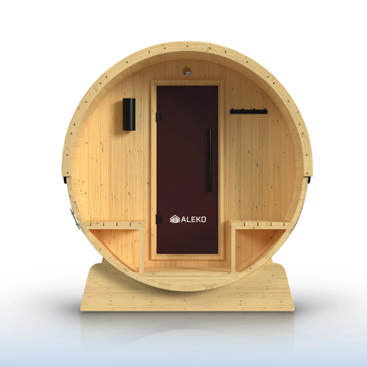 ALEKO Anémona 6–8 Person Finland Pine Barrel Sauna with Porch – Harvia