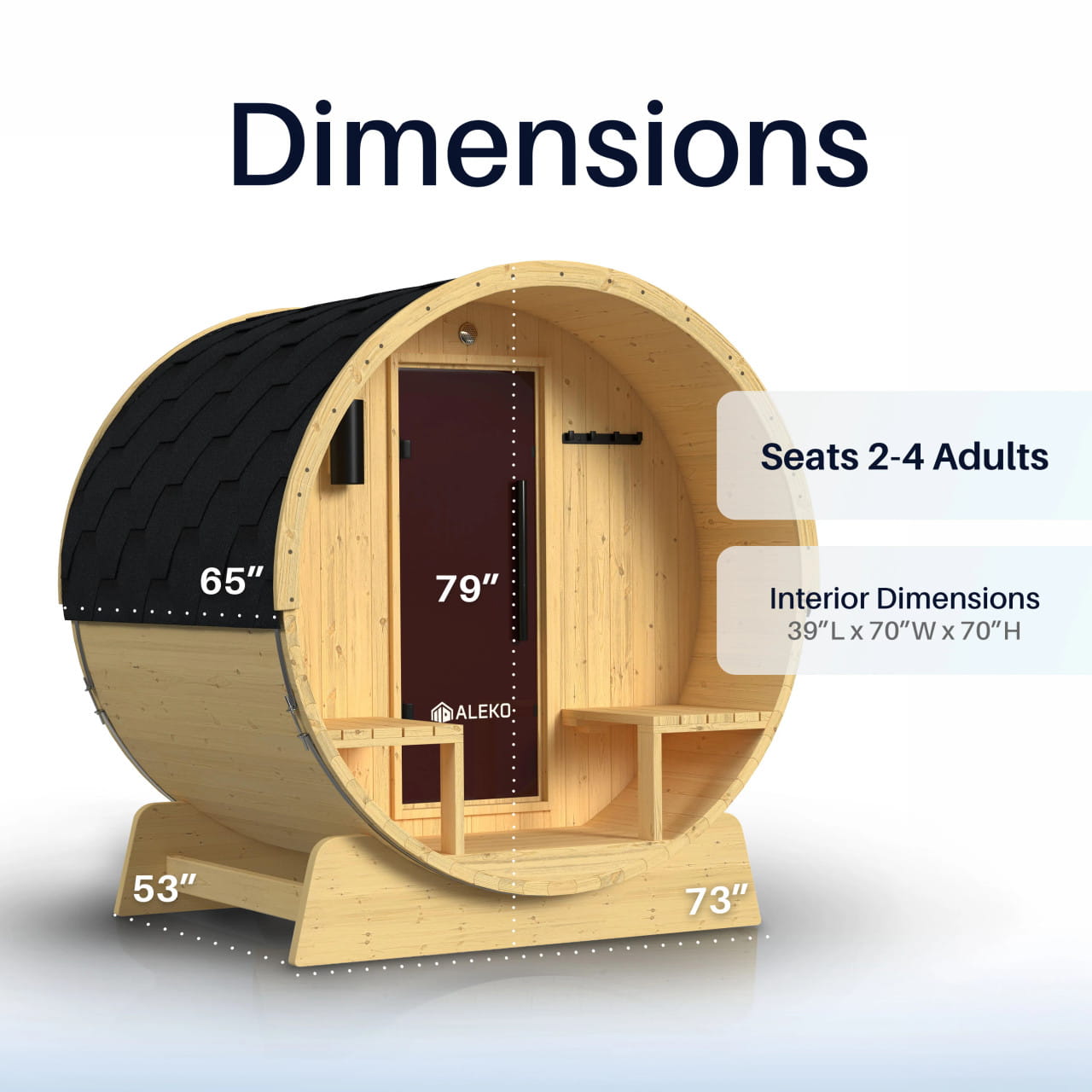 ALEKO Anémona Natural Finland Pine Barrel Sauna 2-4 Person Porch