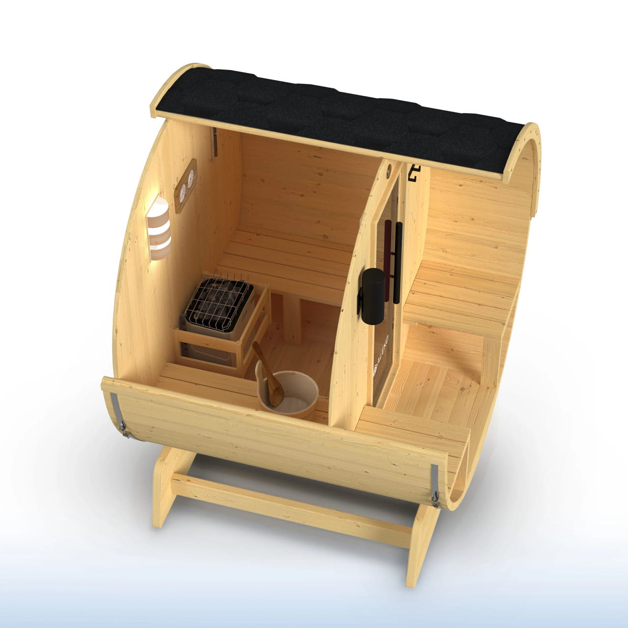 ALEKO Anémona Natural Finland Pine Barrel Sauna 2-4 Person Porch