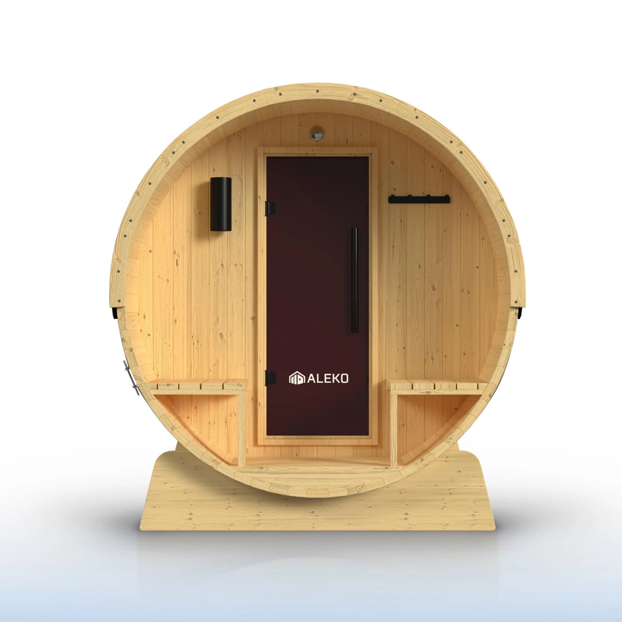 ALEKO Anémona Natural Finland Pine Barrel Sauna 2-4 Person Porch