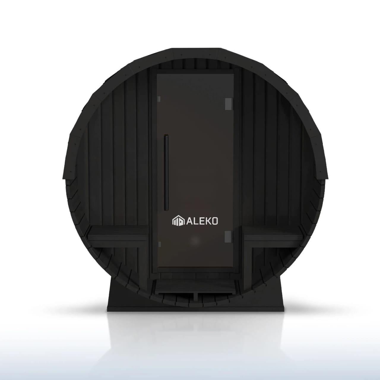 ALEKO Aster 3–5 Person Cedar Barrel Sauna with Porch – Bluetooth Black