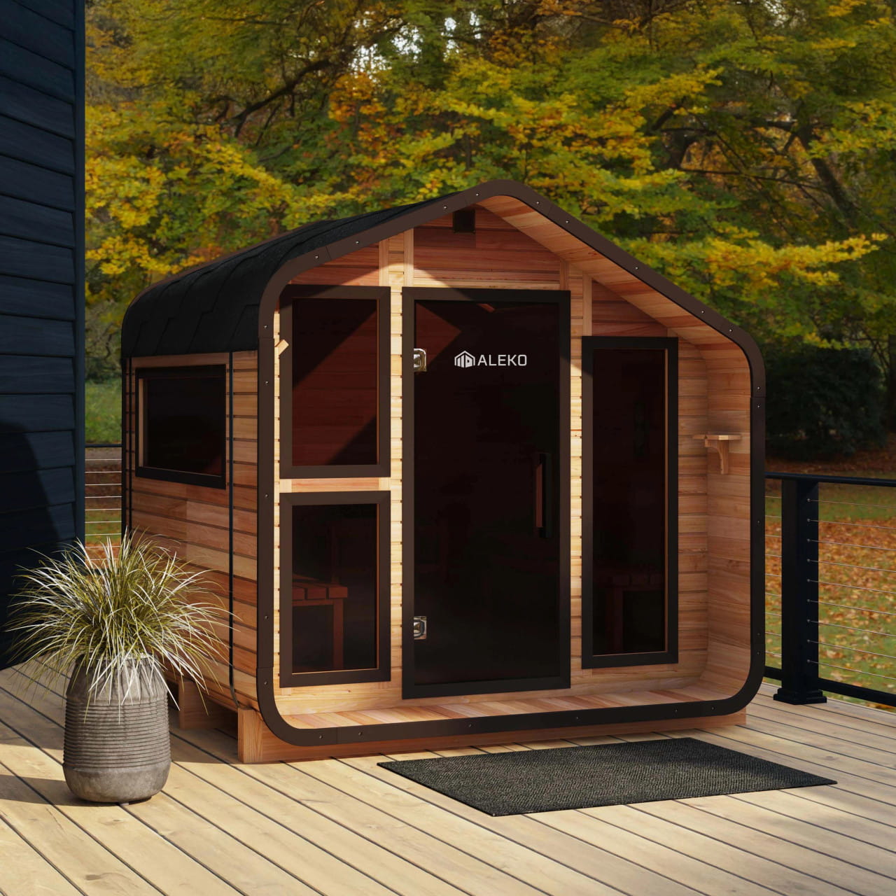 ALEKO Bluet 6 Person Red Cedar Outdoor Sauna – Spliced Panel & Harvia