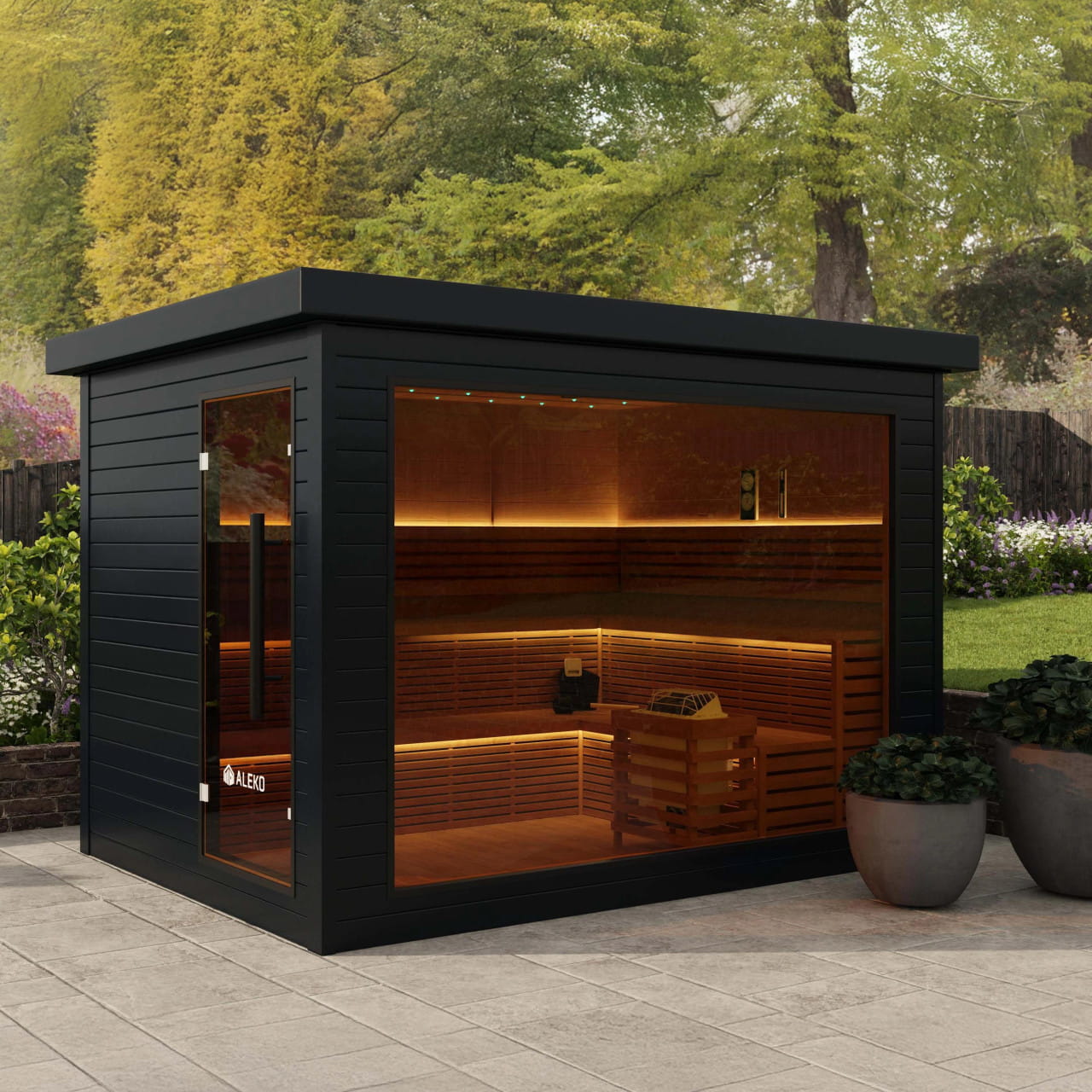 Aleko Camellia 7–8 Person Red Cedar Outdoor Sauna – Harvia & Bluetooth