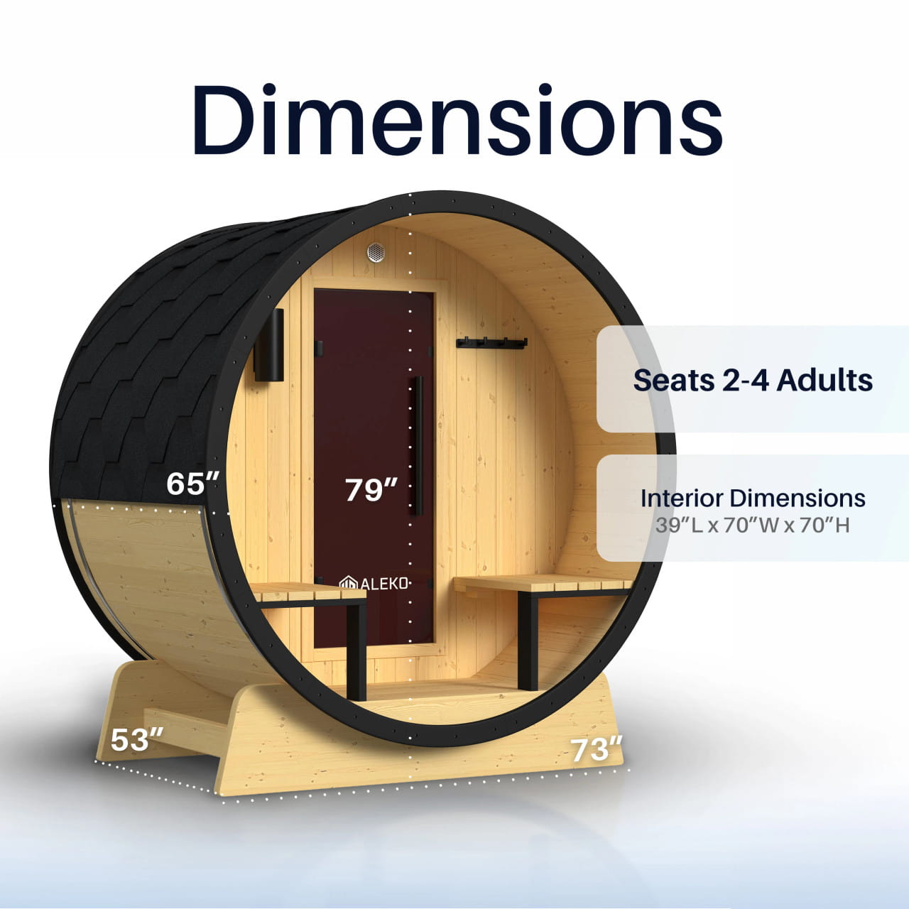 ALEKO Celasia 2–4 Person Finland Pine Barrel Sauna Porch & Black Accents