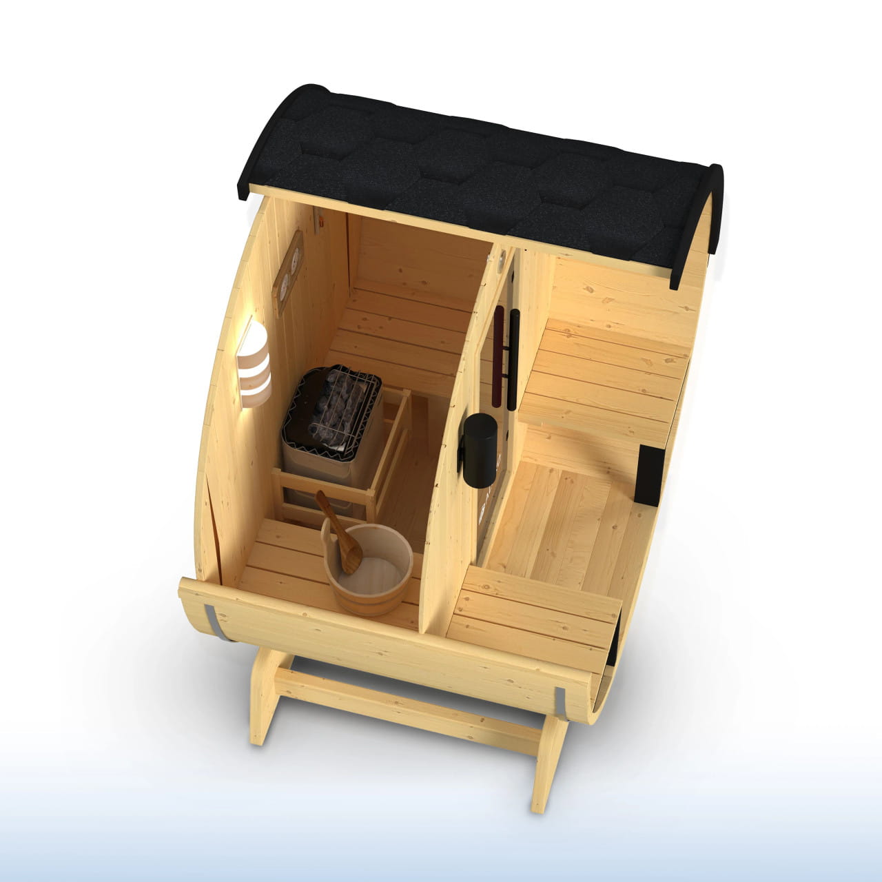ALEKO Celasia 2–4 Person Finland Pine Barrel Sauna Porch & Black Accents