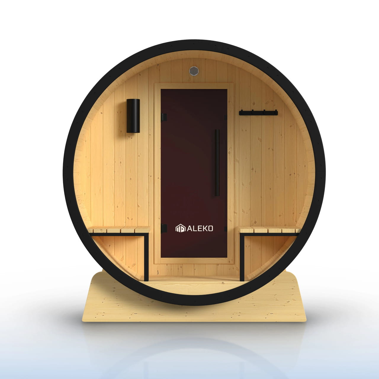 ALEKO Celasia 2–4 Person Finland Pine Barrel Sauna Porch & Black Accents