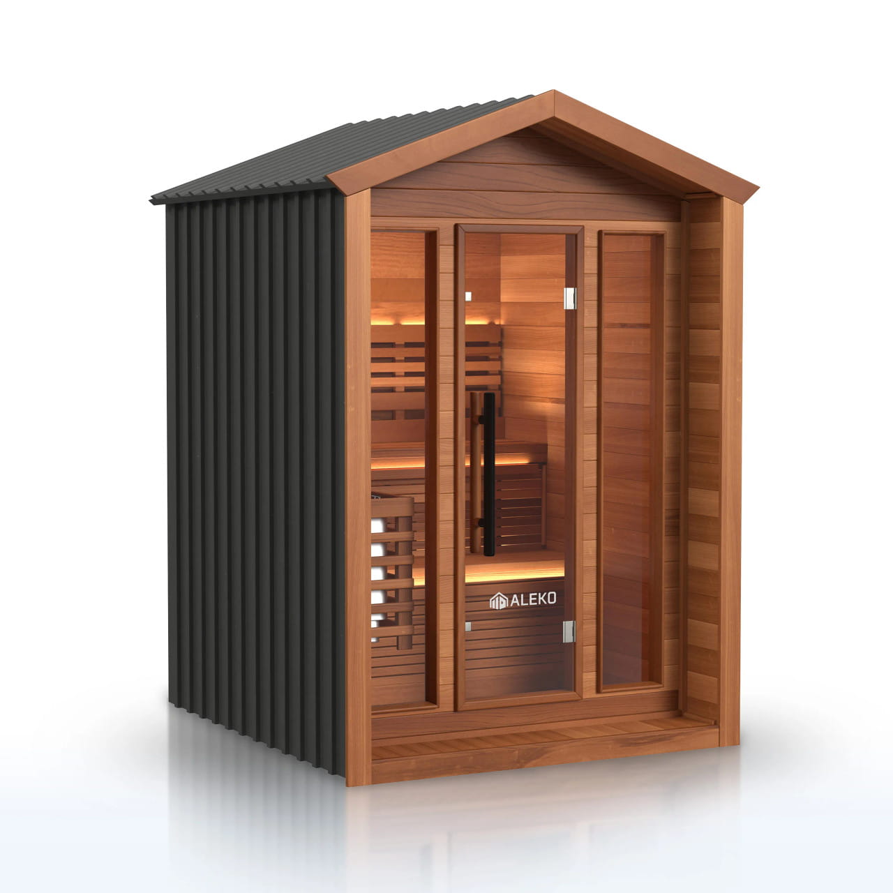 ALEKO Fiesta 3–4 Person Red Cedar Outdoor Sauna – Aluminum & Bluetooth