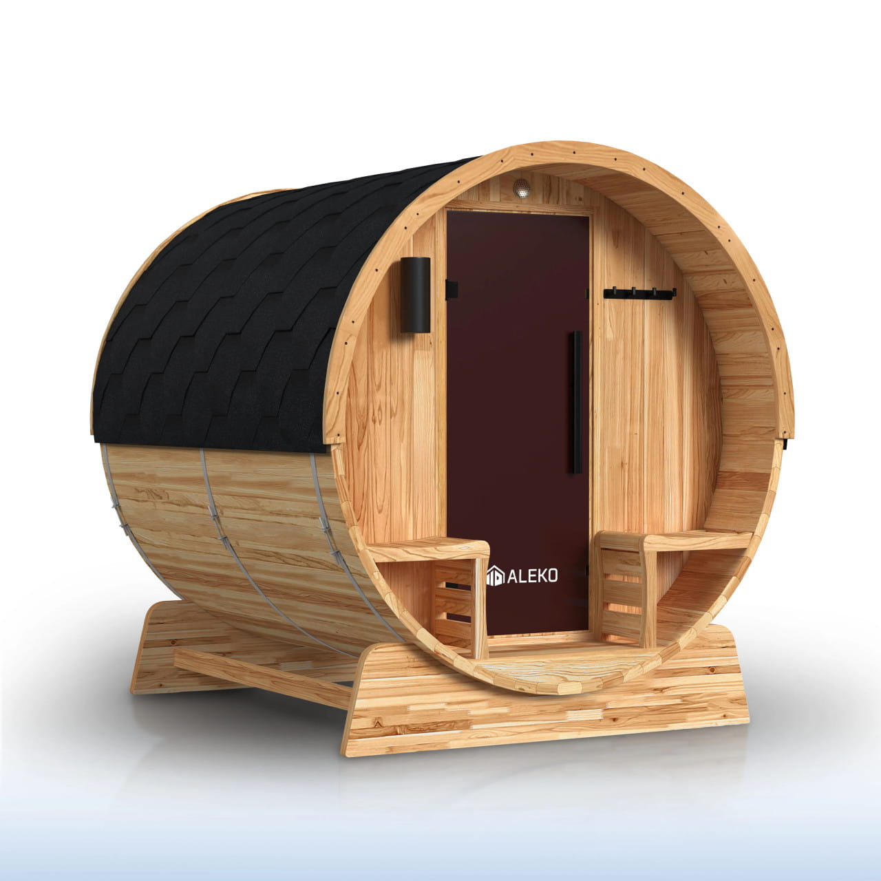 ALEKO Liatris Cedar Barrel Sauna 2-4 Person with Front Porch Canopy