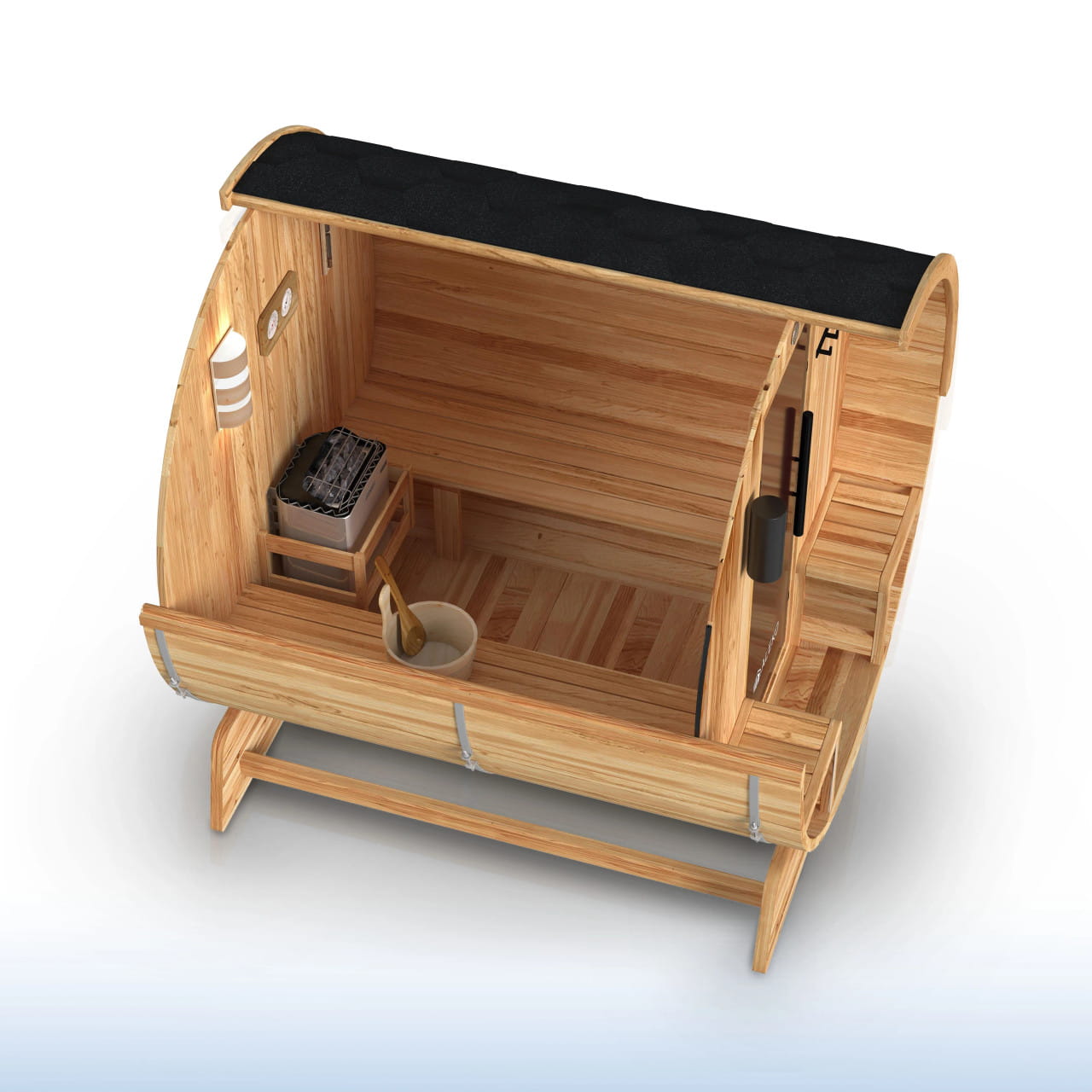 ALEKO Liatris Cedar Barrel Sauna 2-4 Person with Front Porch Canopy