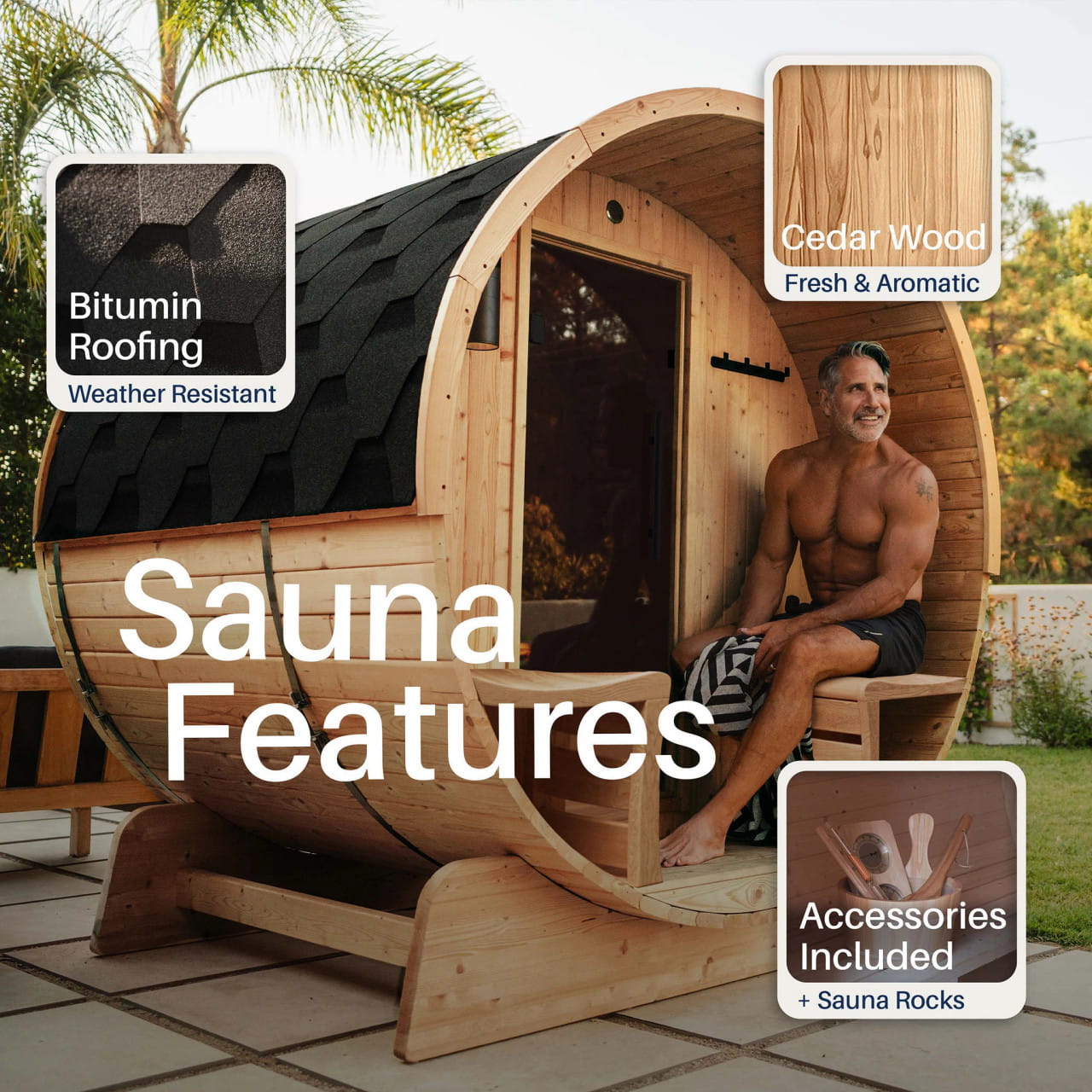 ALEKO Liatris Cedar Barrel Sauna 2-4 Person with Front Porch Canopy