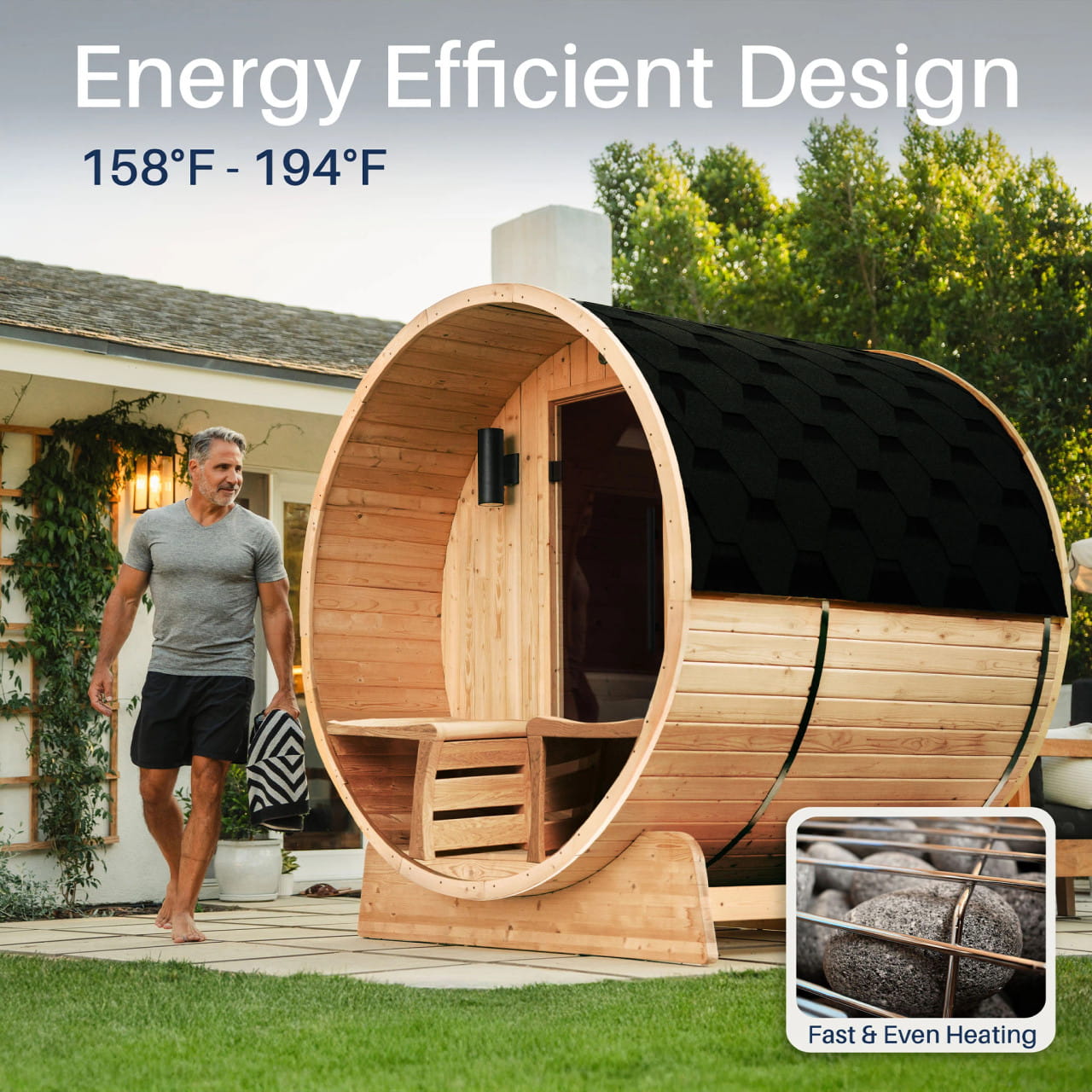 ALEKO Liatris Cedar Barrel Sauna 2-4 Person with Front Porch Canopy