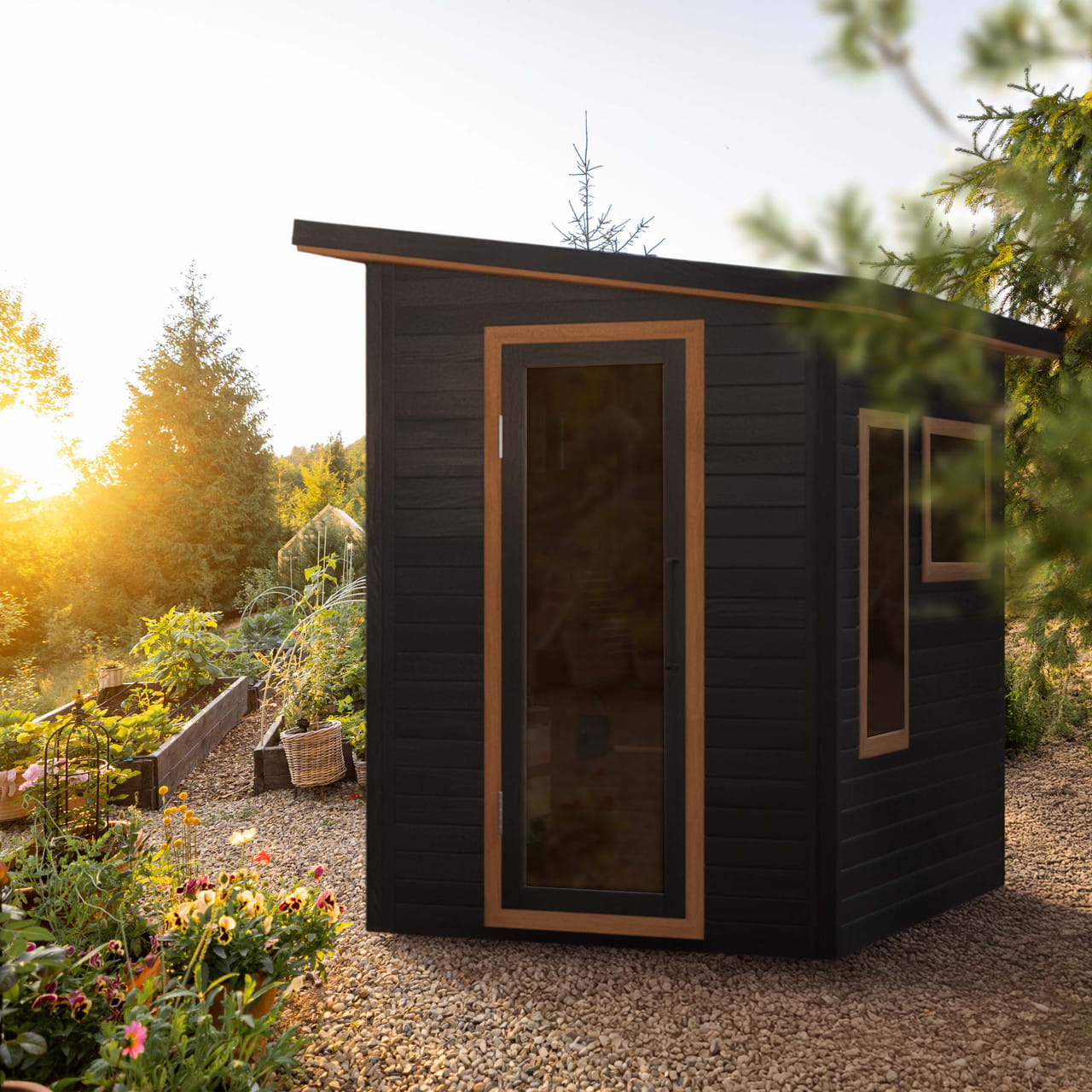 ALEKO Selenia 4 Person Red Cedar Outdoor Sauna – Insulated Walls Black