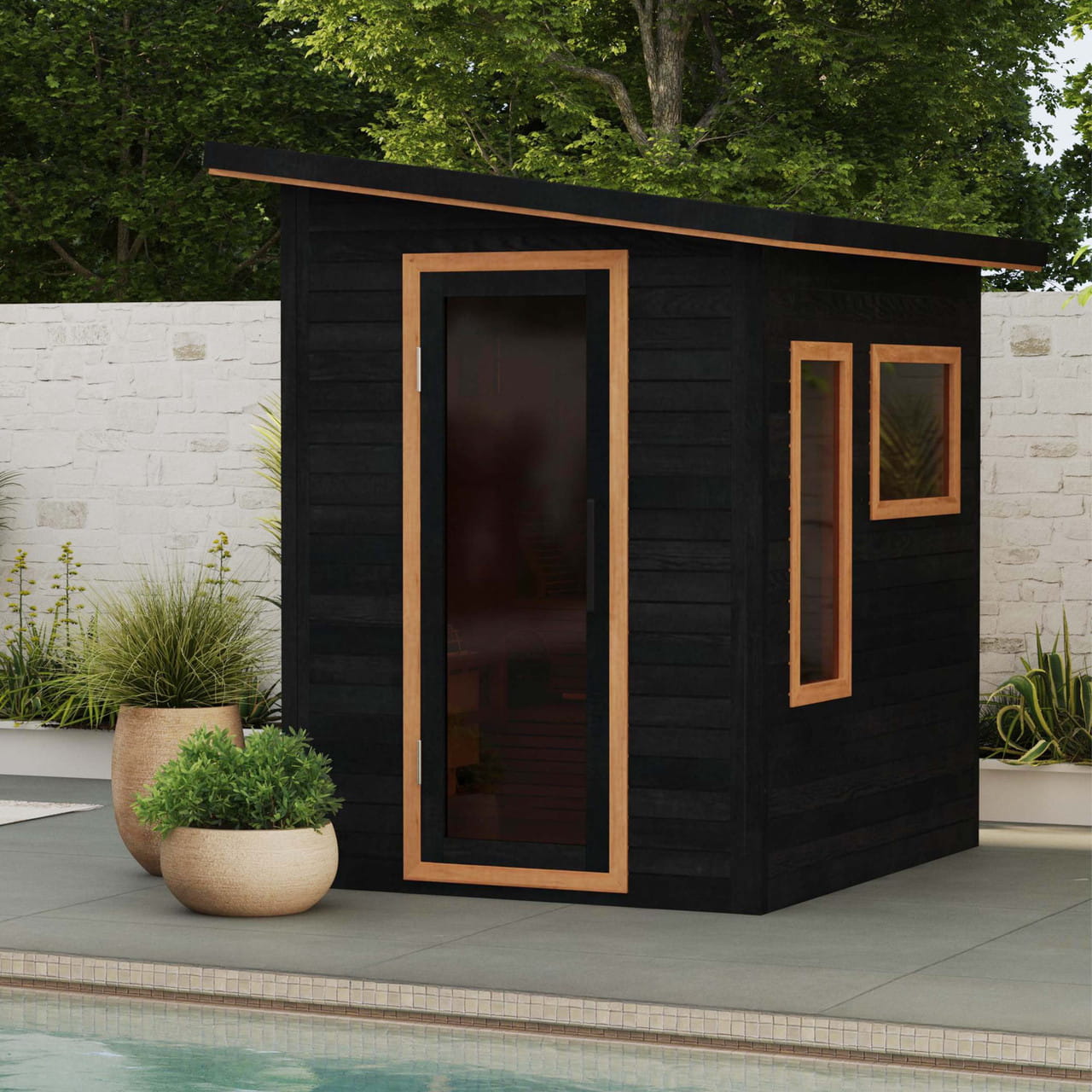 ALEKO Selenia 4 Person Red Cedar Outdoor Sauna – Insulated Walls Black