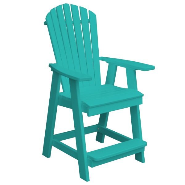 A&L Furniture Fanback HDPE Poly Outdoor Counter Height Chair - 24" Seat with Arms