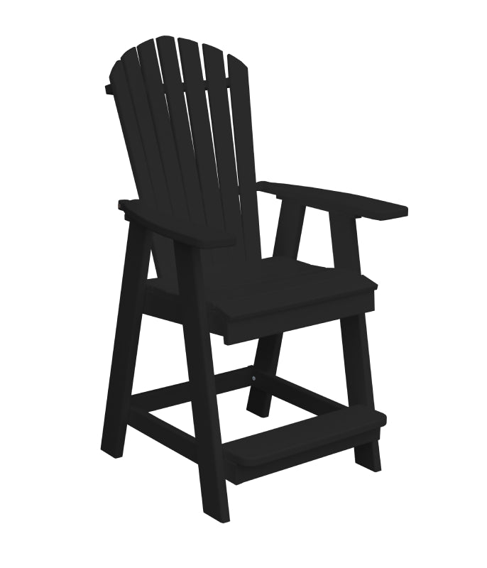 A&L Furniture Fanback HDPE Poly Outdoor Counter Height Chair - 24" Seat with Arms