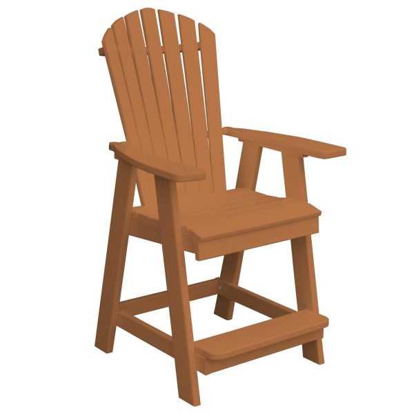 A&L Furniture Fanback HDPE Poly Outdoor Counter Height Chair - 24" Seat with Arms