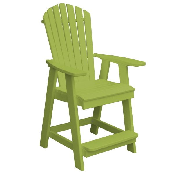 A&L Furniture Fanback HDPE Poly Outdoor Counter Height Chair - 24" Seat with Arms
