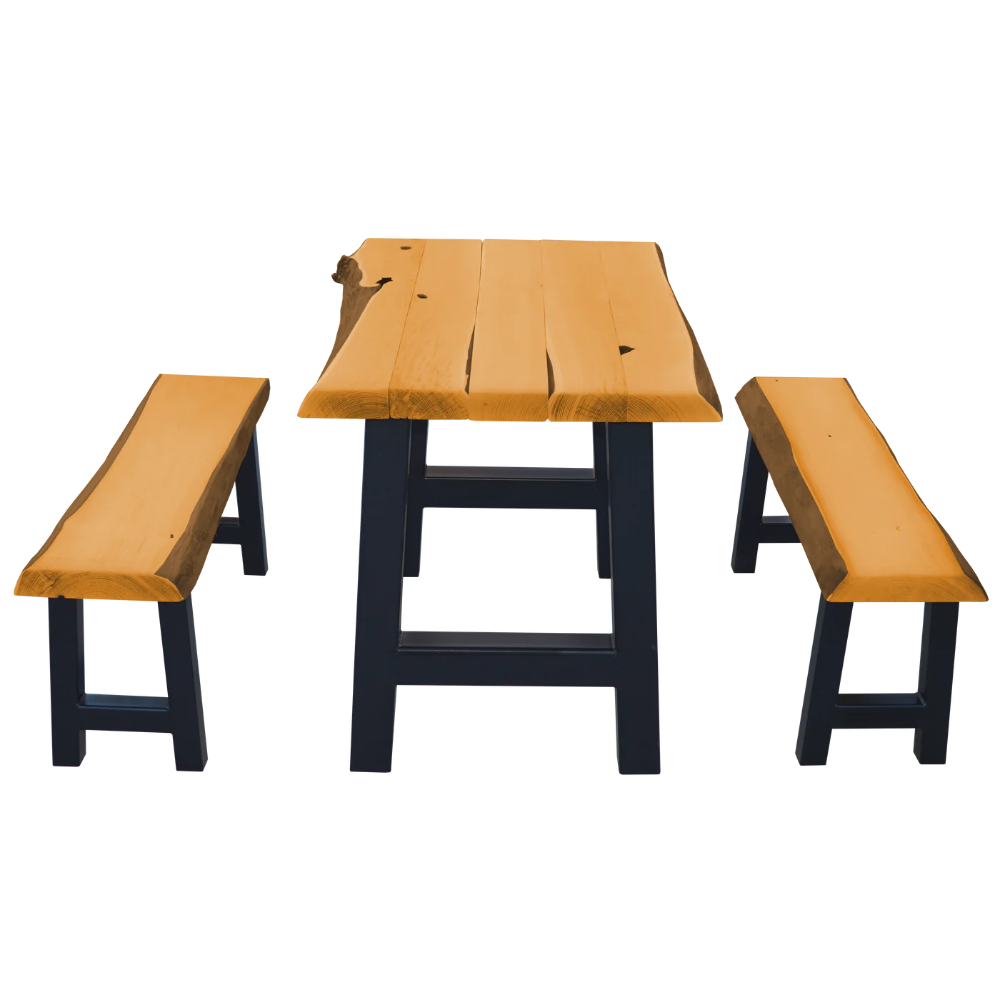 A&L Furniture 4' Ridgemont Table with 2 Benches_Natural_Finish