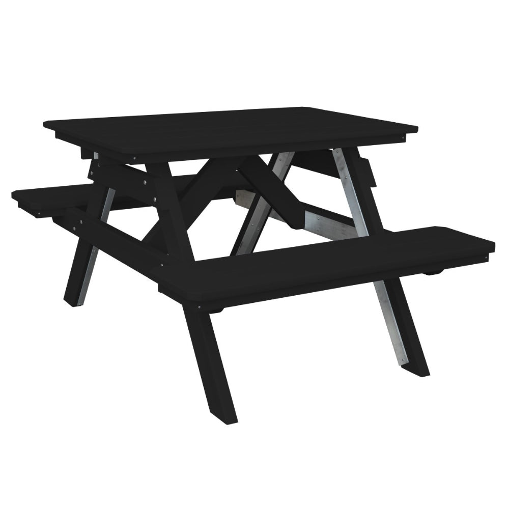 A&L Furniture 4' Table with Attached Benches_Black