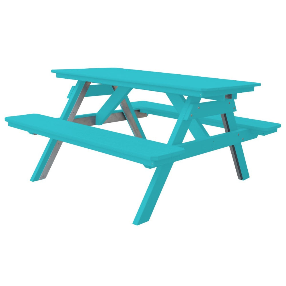 A&L Furniture 5' Table with Attached Benches_Aruba Blue
