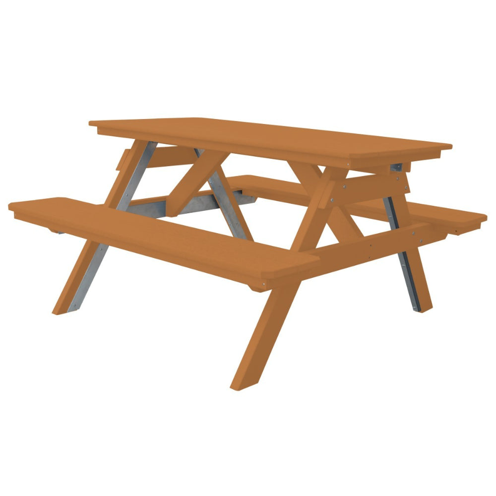 A&L Furniture 5' Table with Attached Benches_Cedar