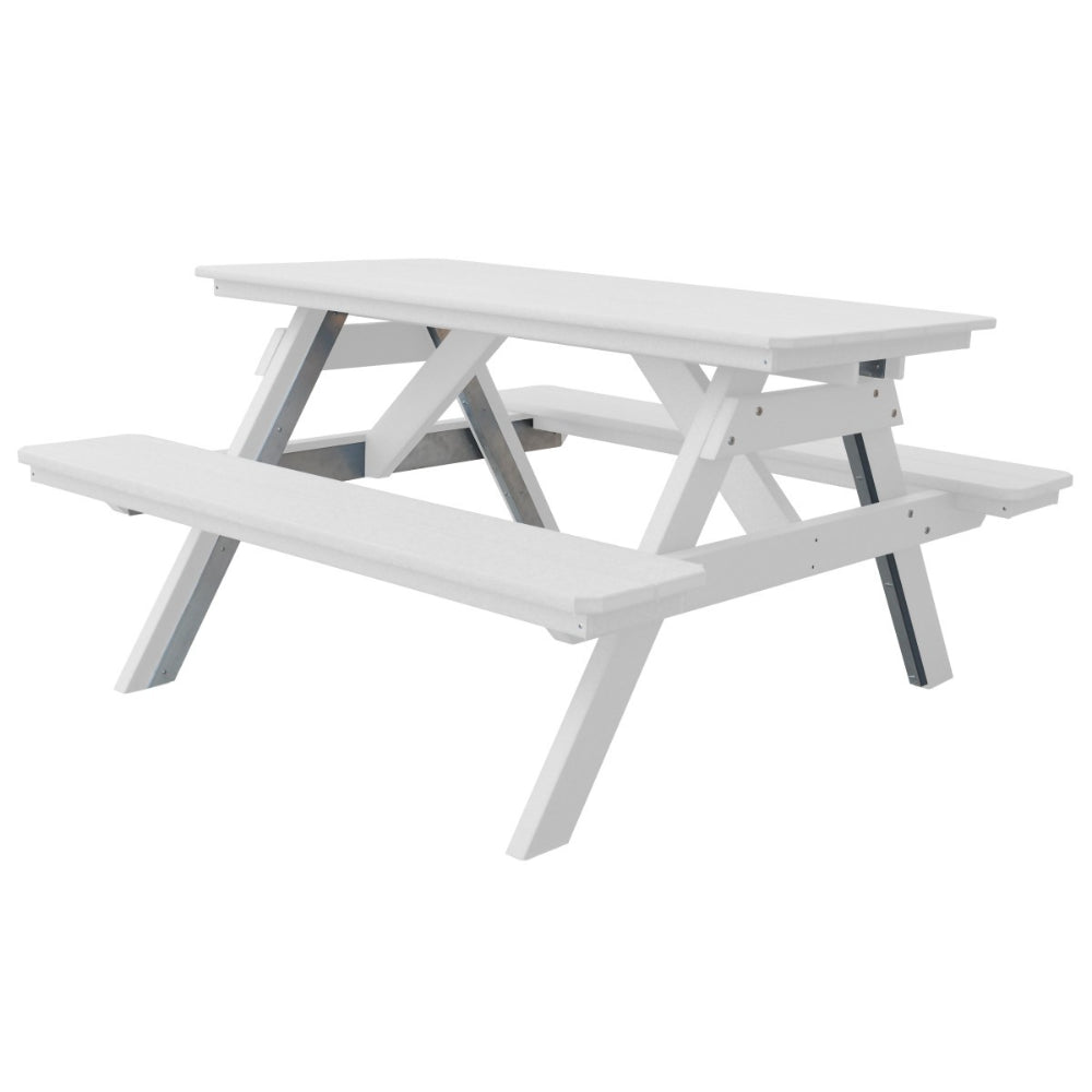 A&L Furniture 5' Table with Attached Benches_White