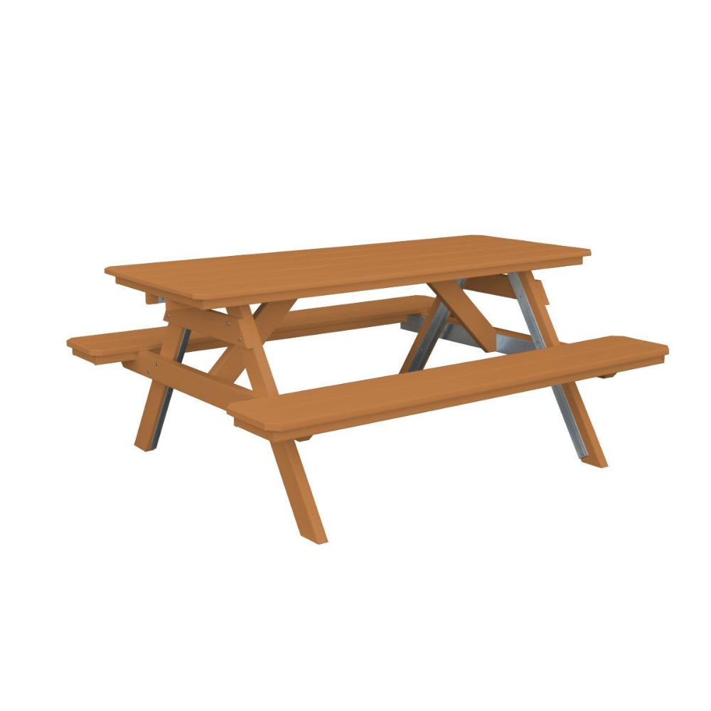 A&L Furniture 6 ft poly lumber picnic table with attached benches cedar finish angled view
