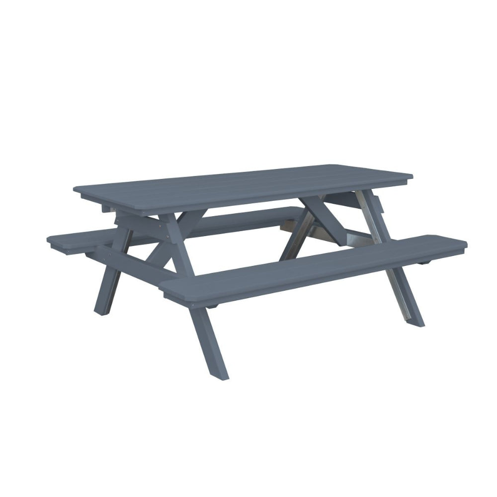 A&L Furniture 6 ft poly lumber picnic table with attached benches dark gray finish angled view