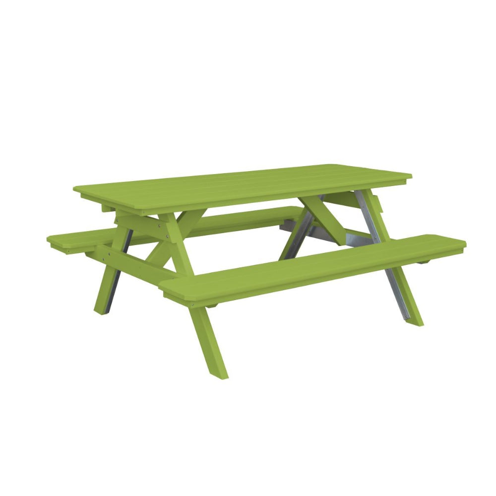 A&L Furniture 6 ft poly lumber picnic table with attached benches lime finish angled view