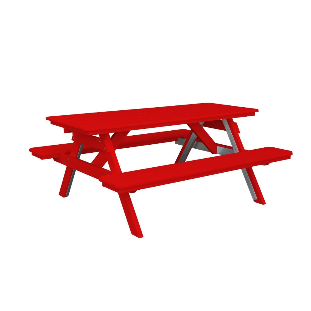 A&L Furniture 6 ft poly lumber picnic table with attached benches red finish angled view