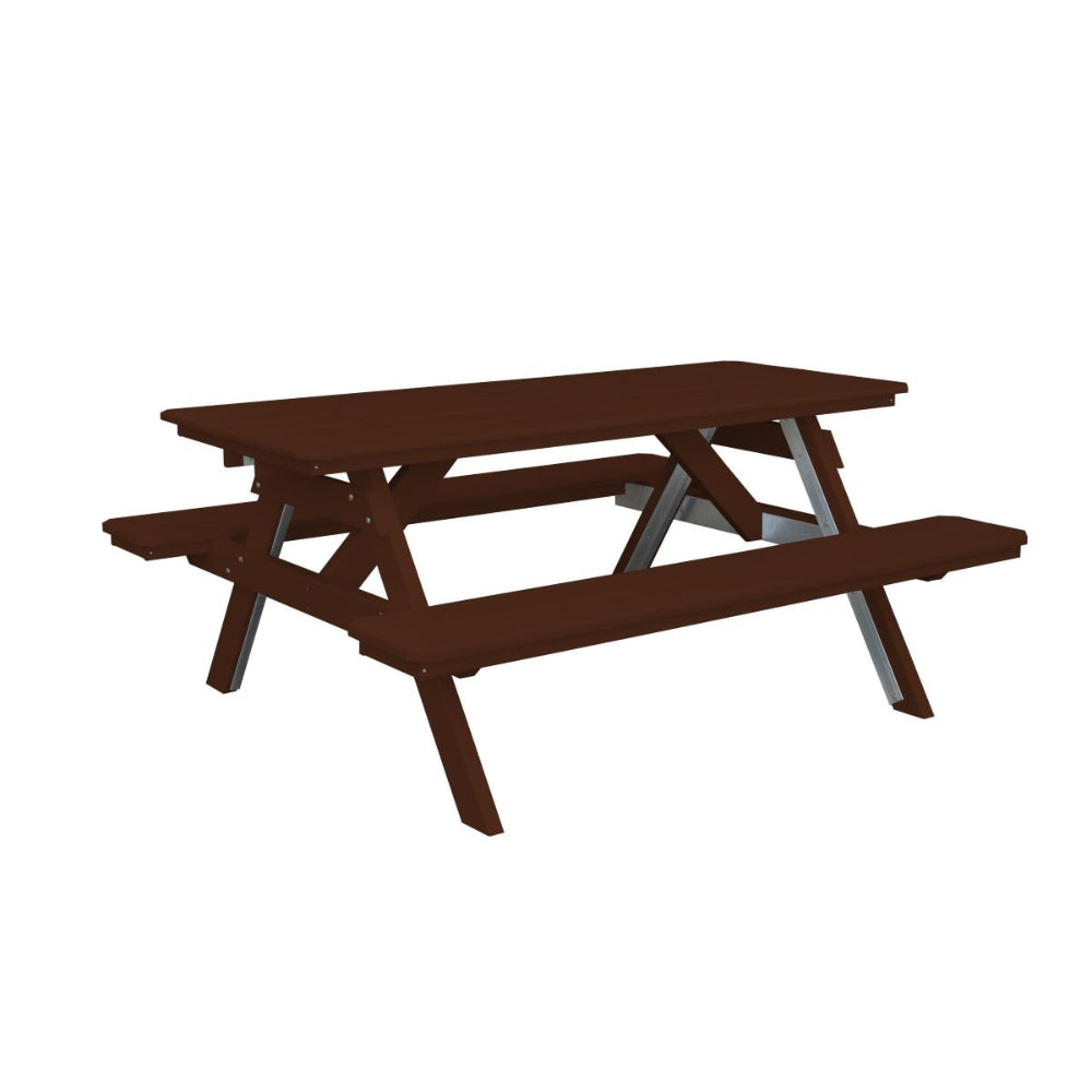 A&L Furniture 6 ft poly lumber picnic table with attached benches tudor brown finish angled view