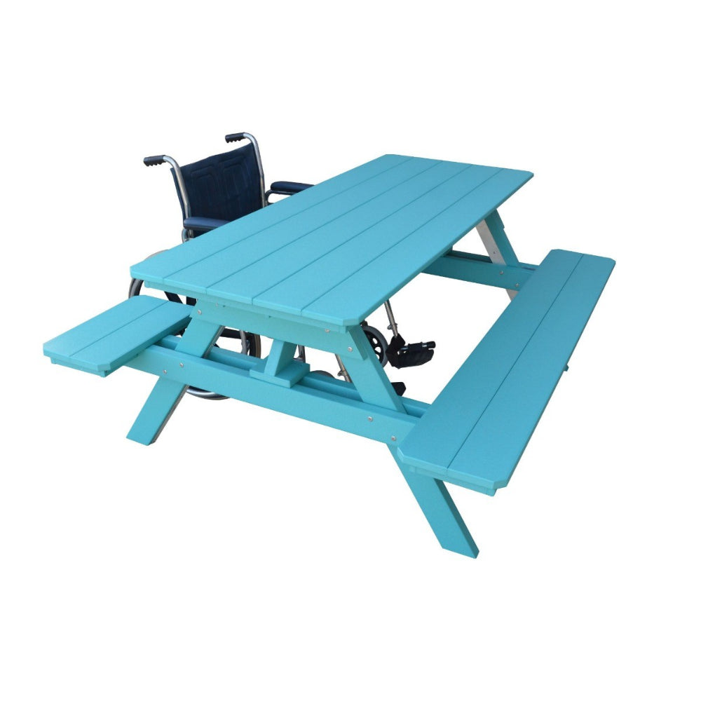 A&L Furniture wheelchair accessible picnic table Aruba Blue elevated view wheelchair clearance