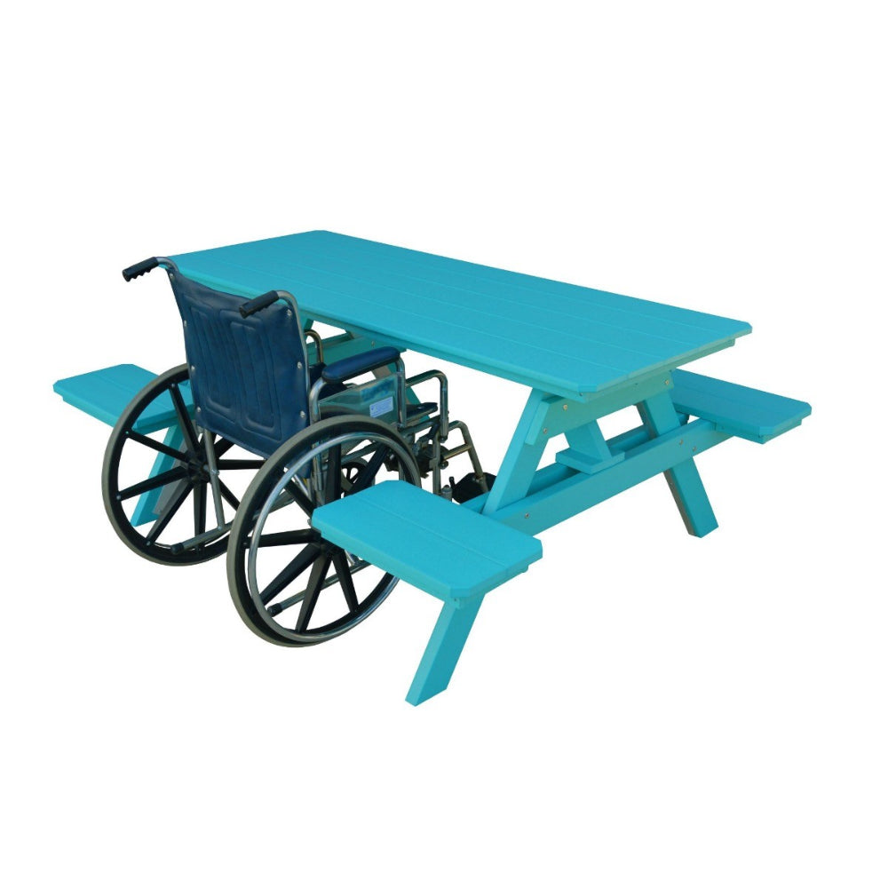 A&L Furniture wheelchair accessible picnic table Aruba Blue side view open end access