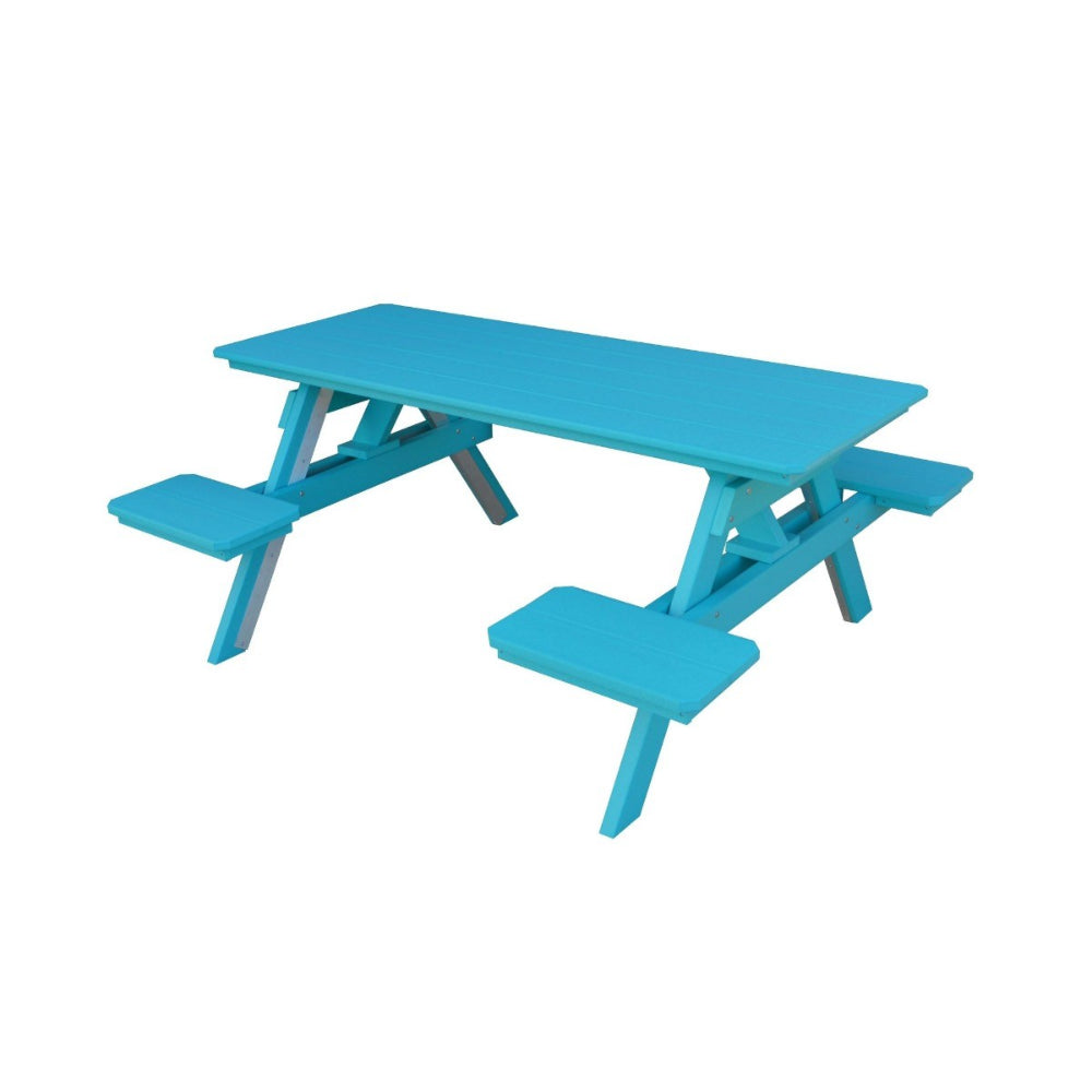 A&L Furniture 6 ft poly lumber picnic table Aruba Blue attached benches angled view
